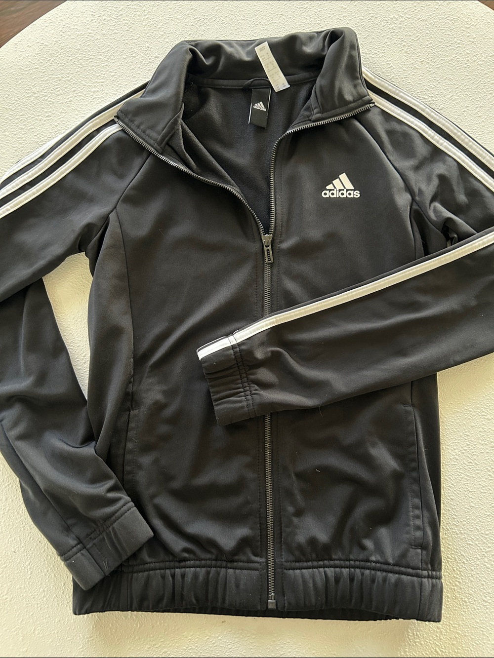 adidas Black Track Jacket with White Stripe Accents